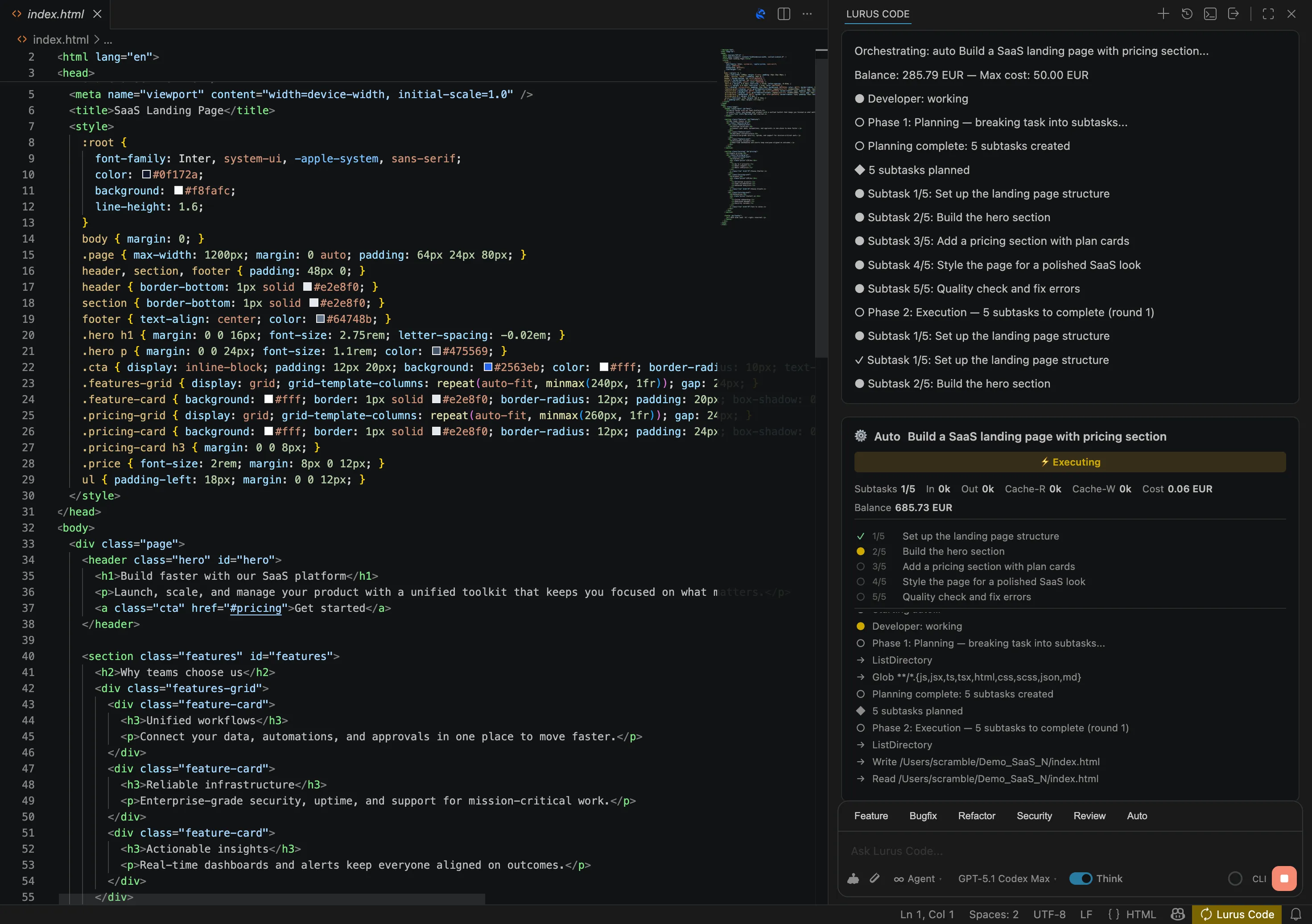 Lurus Code multi-agent orchestration coordinating parallel AI coding tasks in real-time