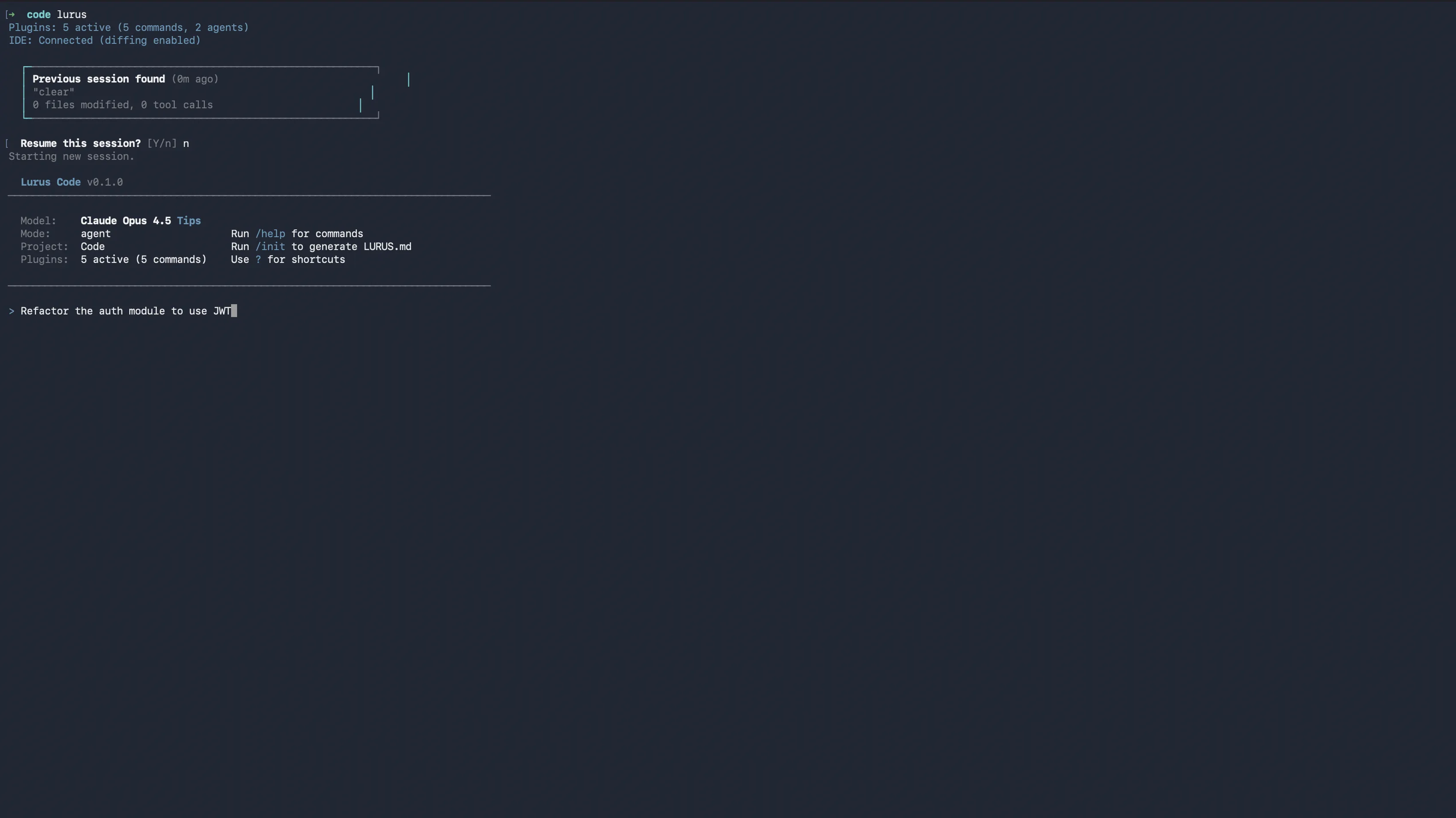 Lurus Code step 1: describe your coding goal in natural language to the AI agent
