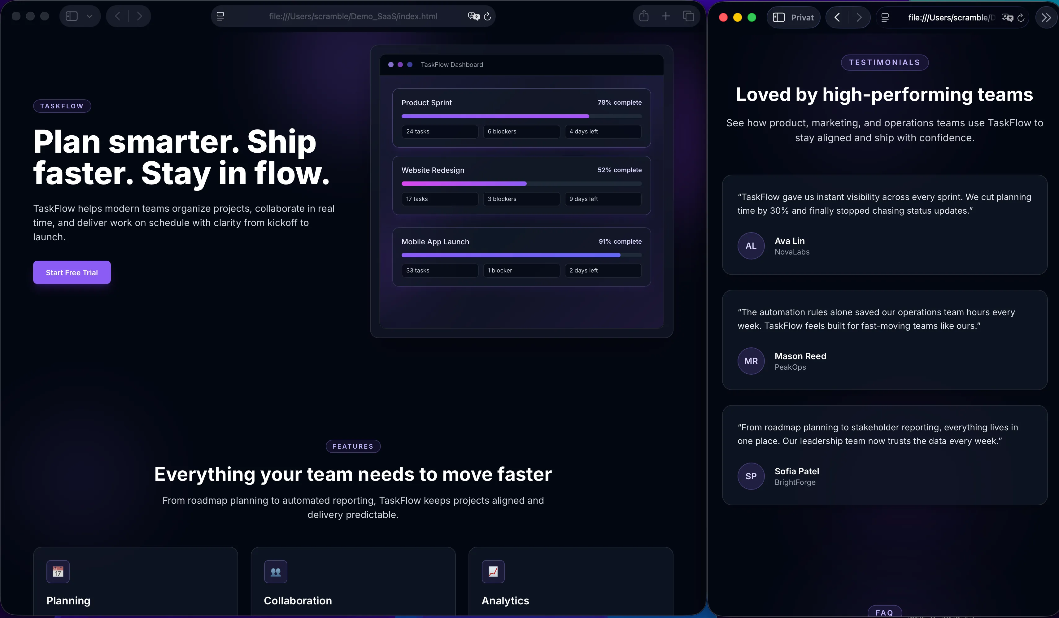 SaaS Landing Page – fully generated by Lurus Code
