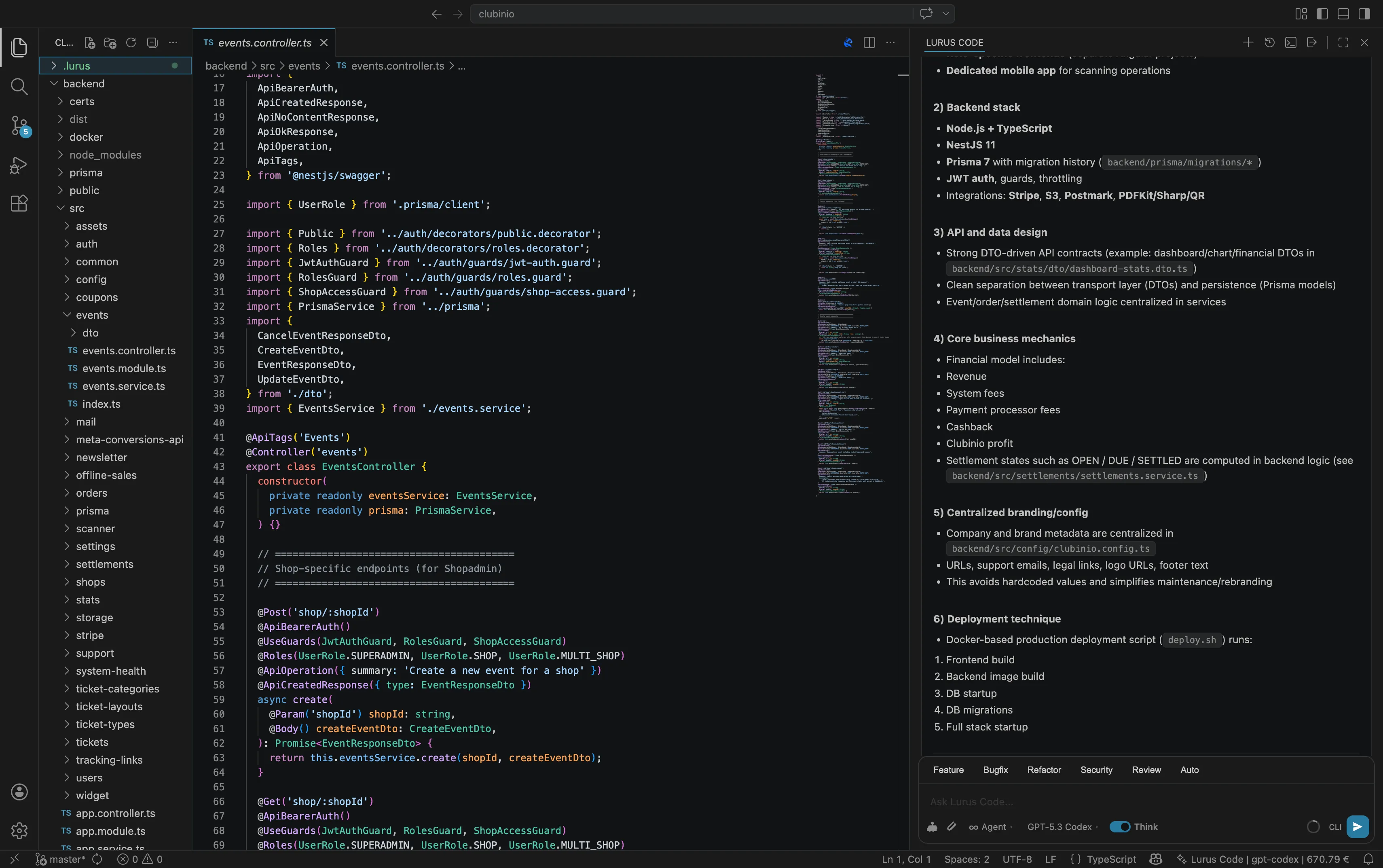 Lurus Code VS Code extension with AI chat panel, inline editing, and diff review sidebar